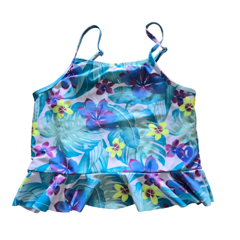 Hurley Girls Tropical Floral Peplum Tankini Swim Top Only Blue Purple Size 10/12